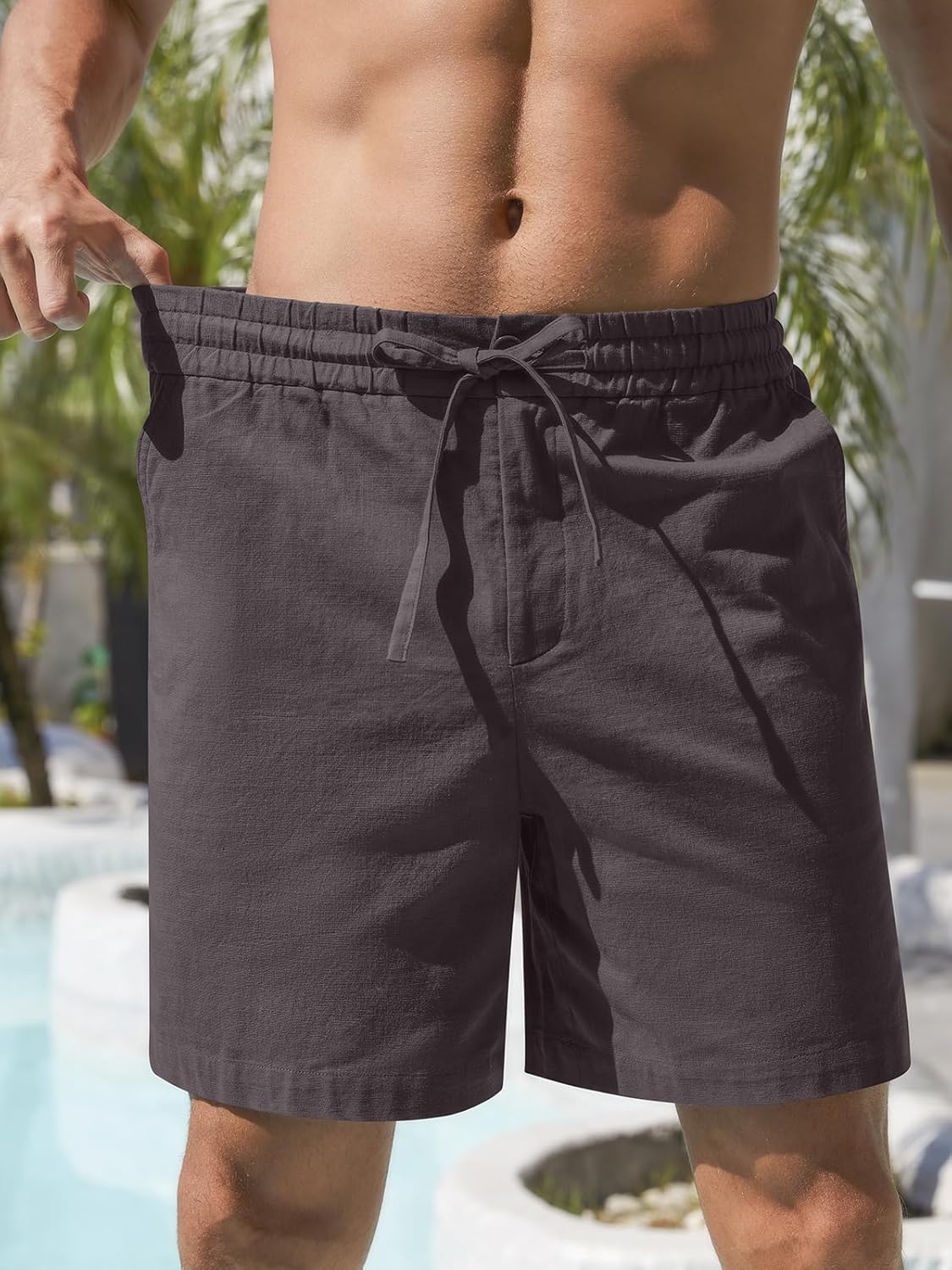 Herren Baumwolle Leinen Shorts Freizeit Kordelzug Shorts Stretch Sommer Strandkleidung - Bild 53 von 67