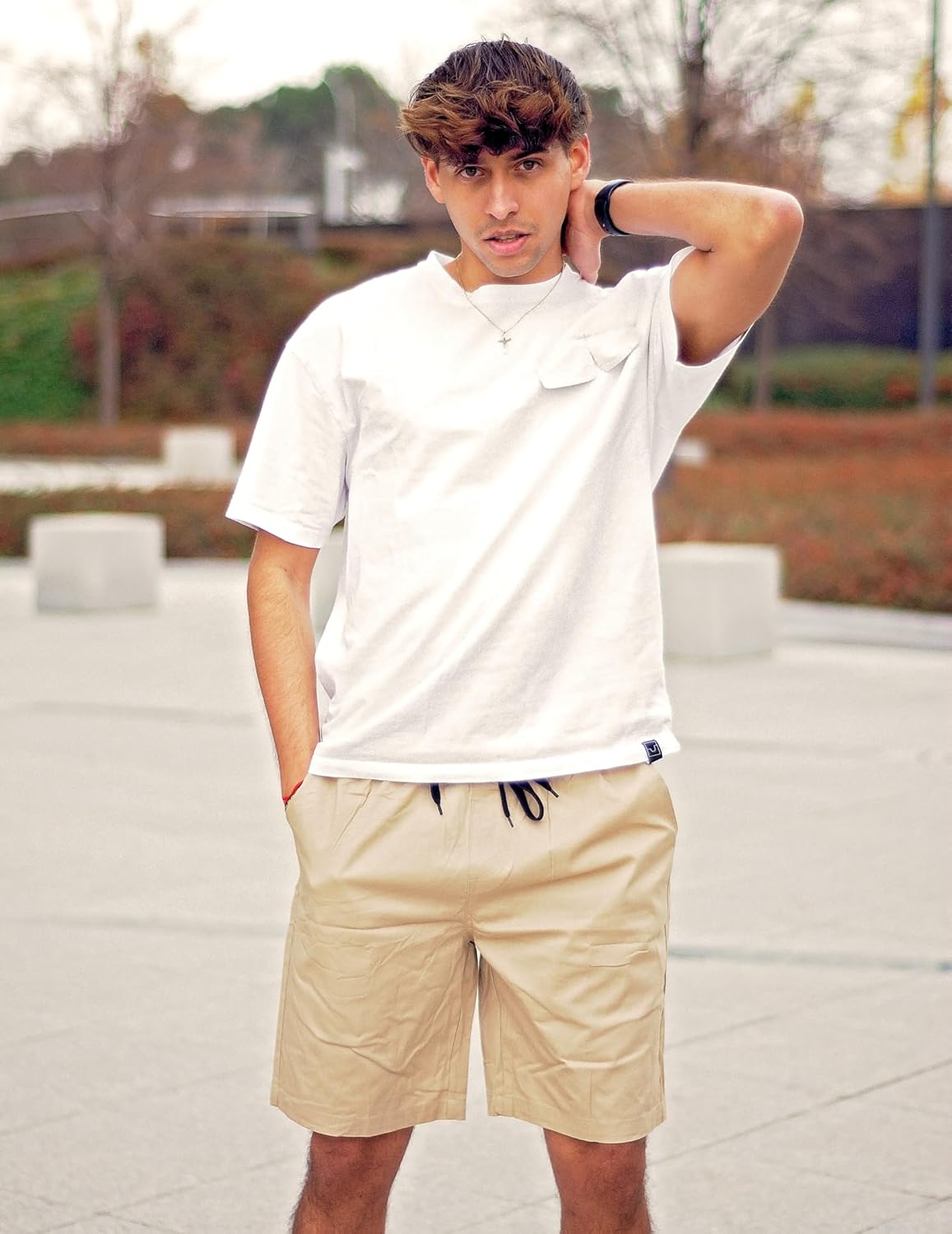 Men's Casual Shorts Cotton Elastic Waist Drawstring Shorts Summer Beach Shorts - Picture 57 of 85