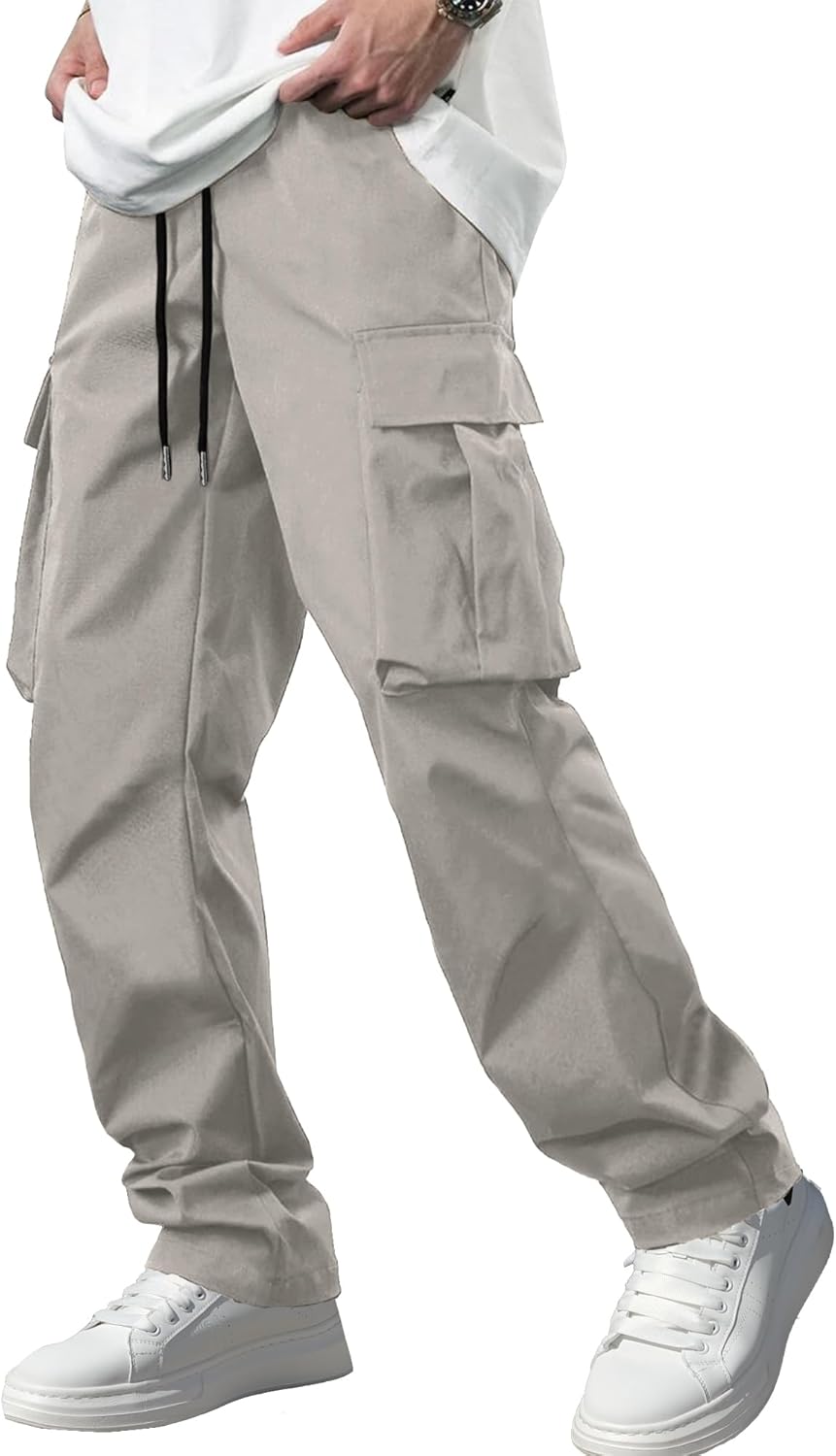 Men's Stretch Tactical Cargo Pants Multi-Pocket Drawstring Joggers for Hiking Wo - Picture 19 of 28