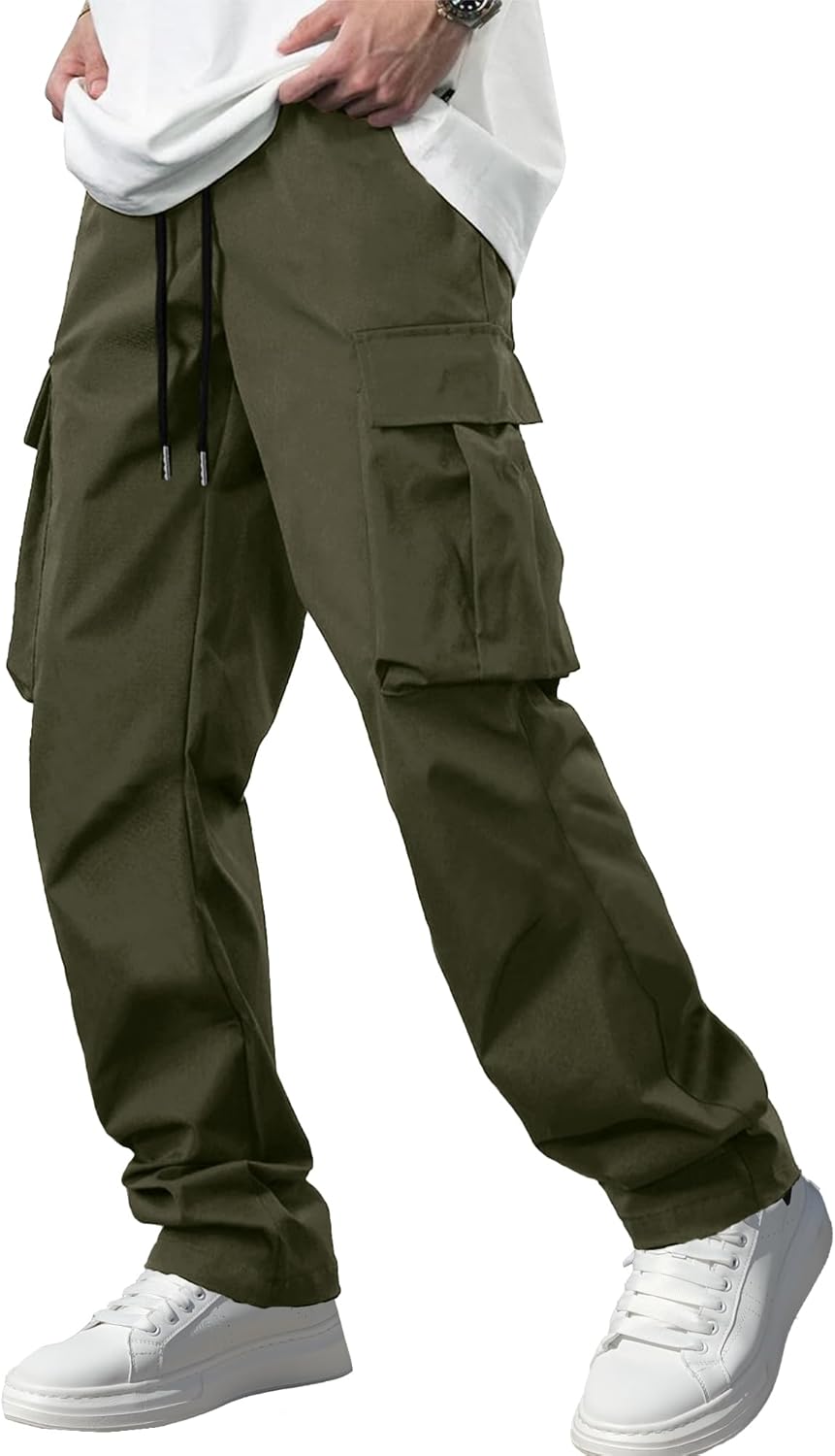 Men's Stretch Tactical Cargo Pants Multi-Pocket Drawstring Joggers for Hiking Wo - Picture 20 of 28