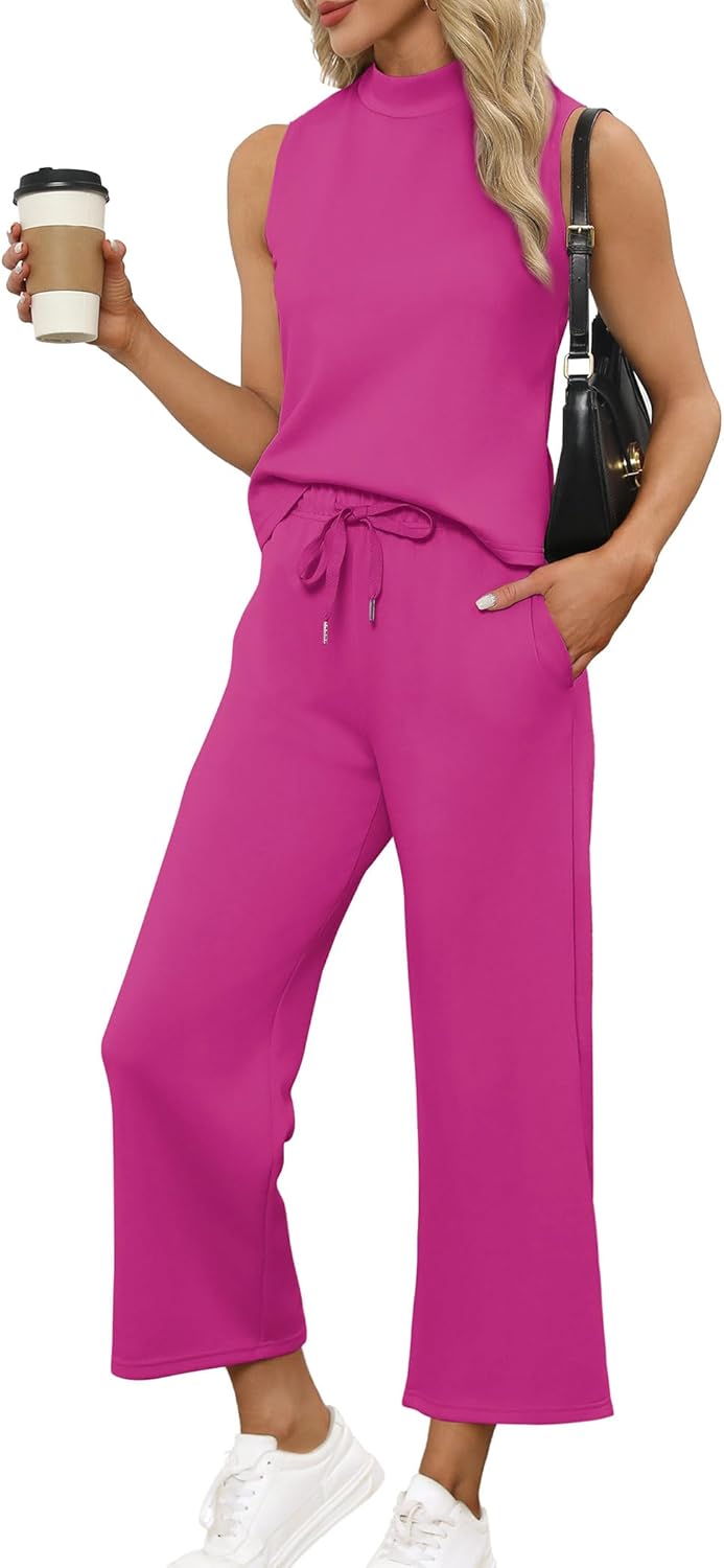 SAMPEEL zweiteilige Sets für Damen Sommer Outfits Lounge Sets Stehkragen Tops breit - Bild 61 von 126