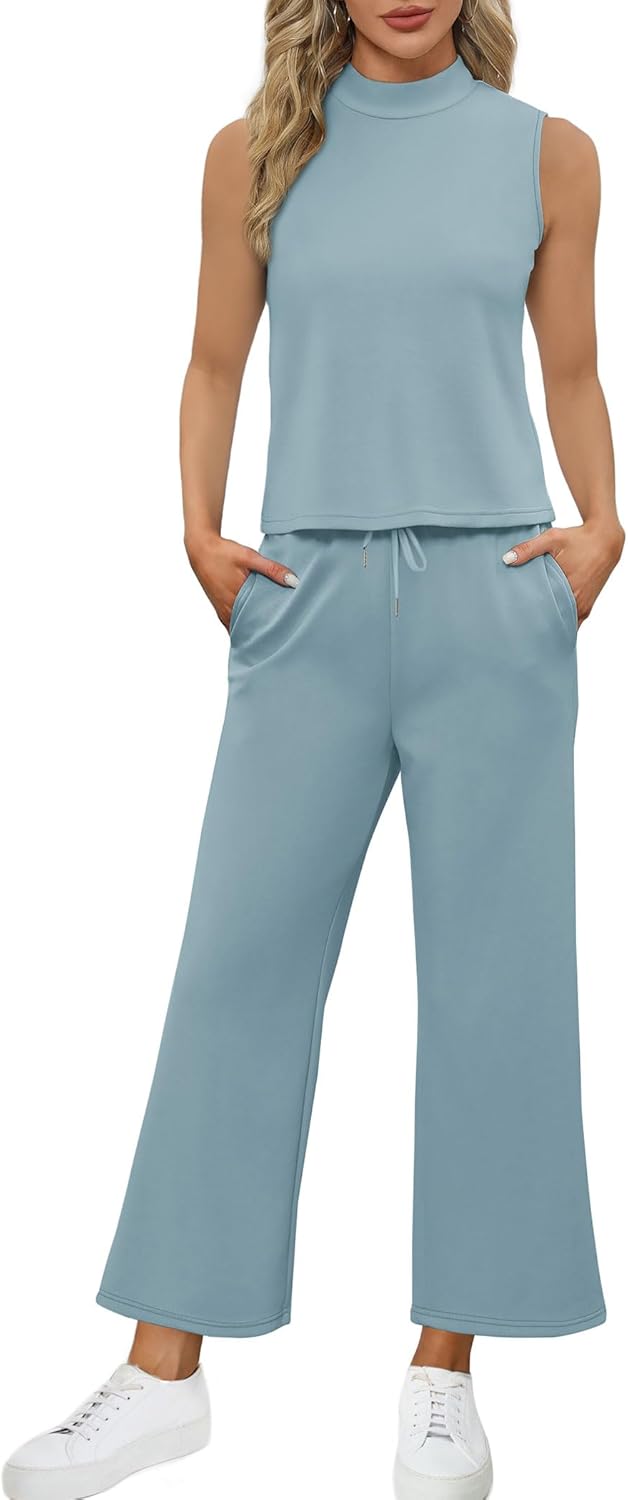 SAMPEEL zweiteilige Sets für Damen Sommer Outfits Lounge Sets Stehkragen Tops breit - Bild 87 von 126