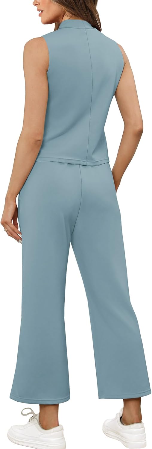 SAMPEEL zweiteilige Sets für Damen Sommer Outfits Lounge Sets Stehkragen Tops breit - Bild 89 von 126