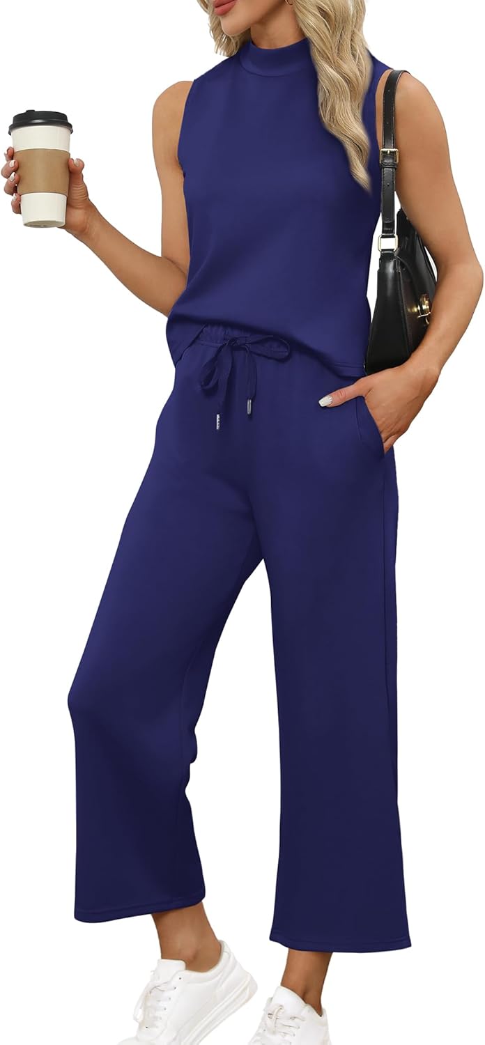 SAMPEEL zweiteilige Sets für Damen Sommer Outfits Lounge Sets Stehkragen Tops breit - Bild 121 von 126