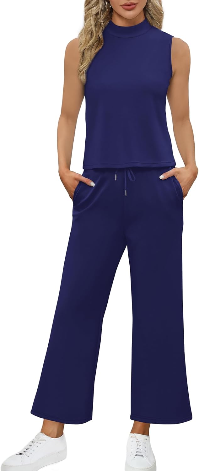 SAMPEEL zweiteilige Sets für Damen Sommer Outfits Lounge Sets Stehkragen Tops breit - Bild 123 von 126