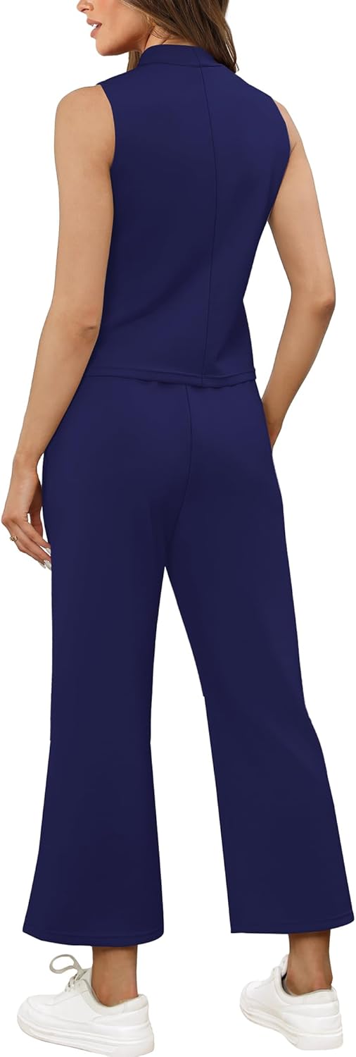 SAMPEEL zweiteilige Sets für Damen Sommer Outfits Lounge Sets Stehkragen Tops breit - Bild 125 von 126