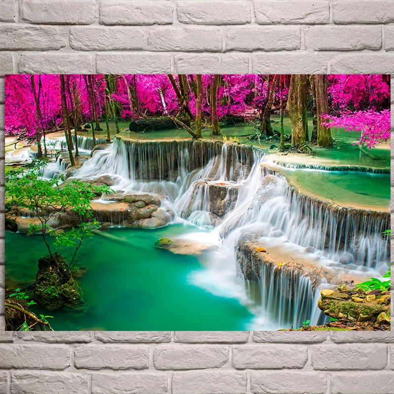 Landscape Natural Waterfall Canvas Painting Mural Poster Prints Home Decor - Bild 15 von 17