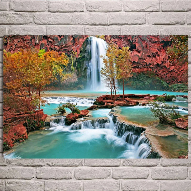Landscape Natural Waterfall Canvas Painting Mural Poster Prints Home Decor - Bild 5 von 17