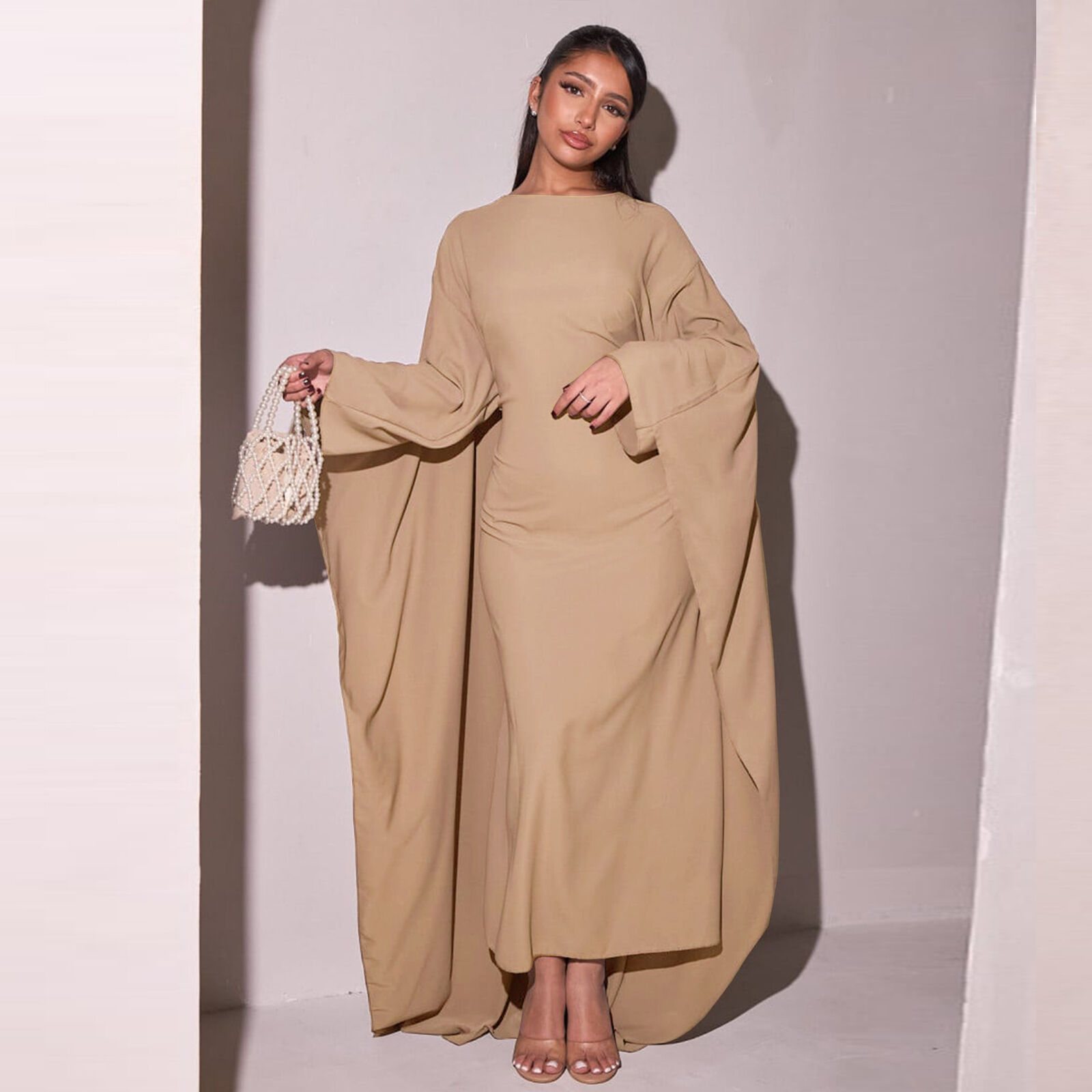 Ramadan Women Batwing Sleeve Maxi Dress Arab Eid Gown Abaya Kaftan Farasha Robe