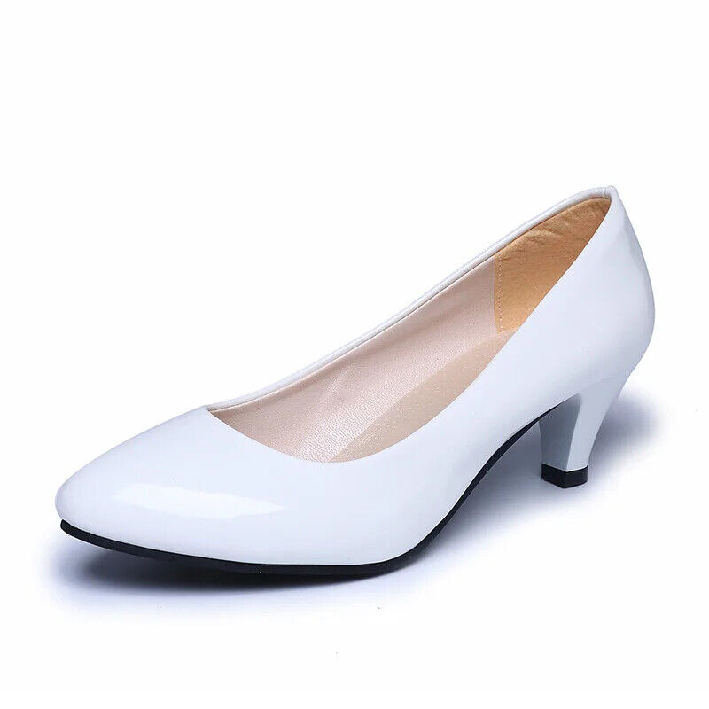 Women Fashion Patent Leather Pumps High Heels Wedding Party Shoes Size Low Heel - Picture 17 of 17