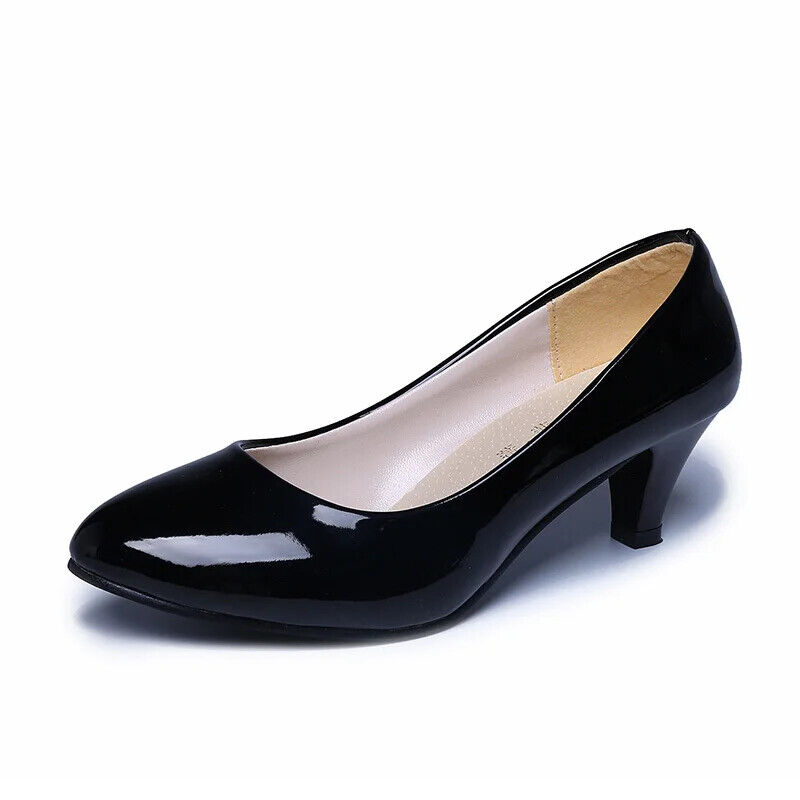 Women Fashion Patent Leather Pumps High Heels Wedding Party Shoes Size Low Heel - Picture 13 of 17