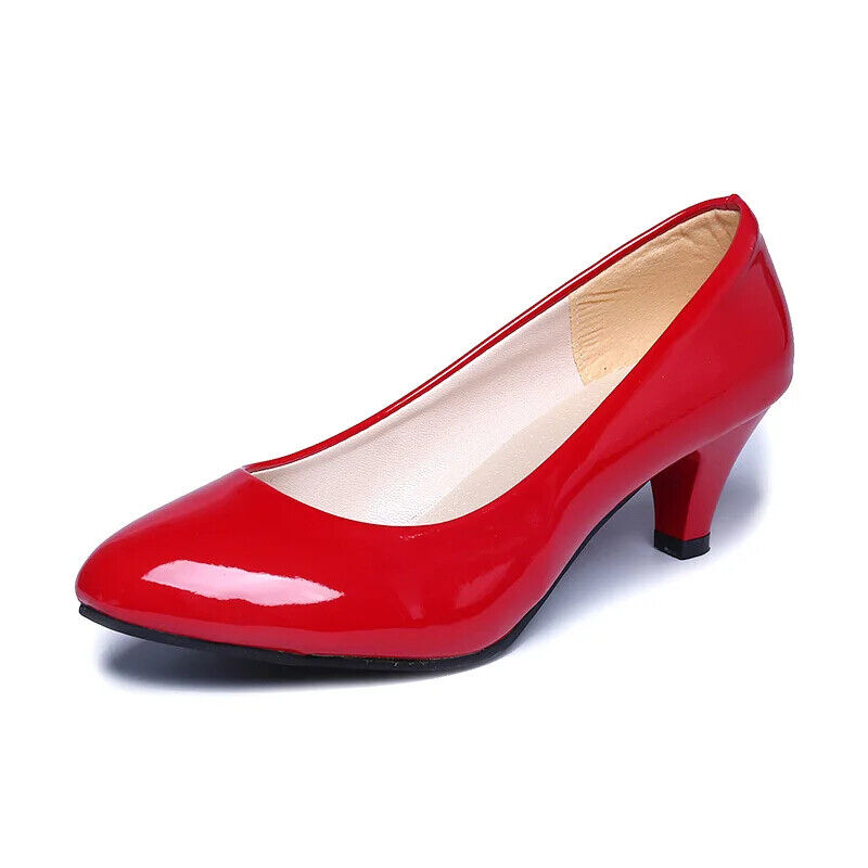 Women Fashion Patent Leather Pumps High Heels Wedding Party Shoes Size Low Heel - Picture 14 of 17