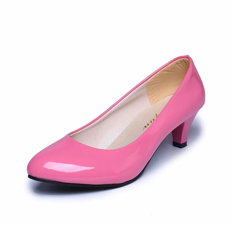 Women Fashion Patent Leather Pumps High Heels Wedding Party Shoes Size Low Heel - Picture 15 of 17