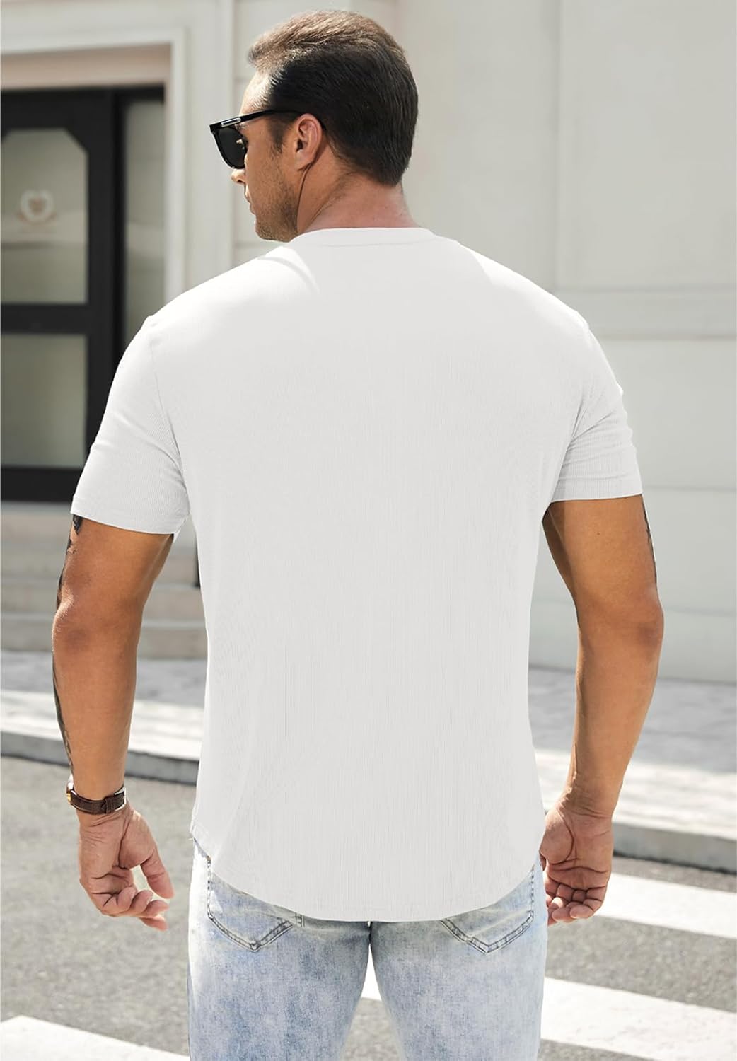 Men's Muscle Slim Henley Shirts Crewneck T-Shirt Gym Workout Athletic Shirt Tees - Picture 24 of 202