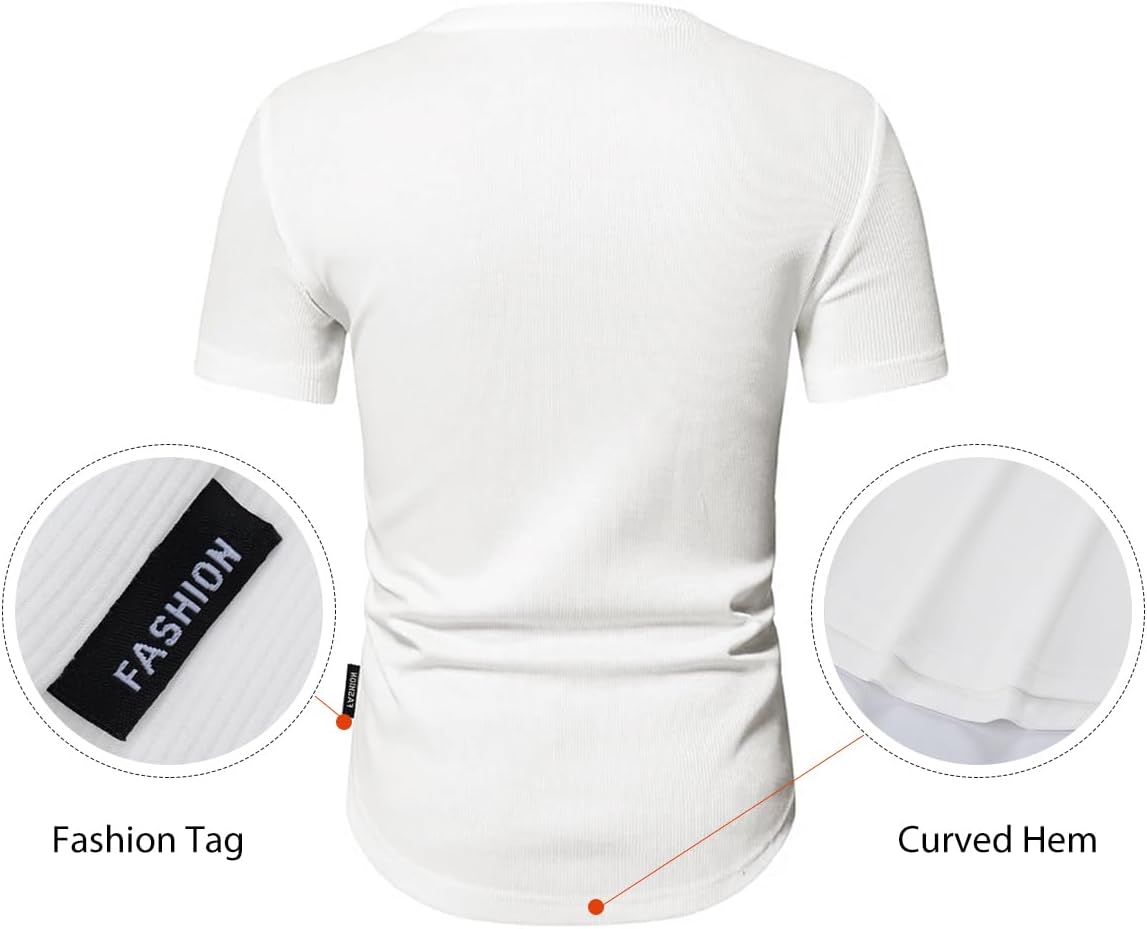 Men's Muscle Slim Henley Shirts Crewneck T-Shirt Gym Workout Athletic Shirt Tees - Picture 26 of 202