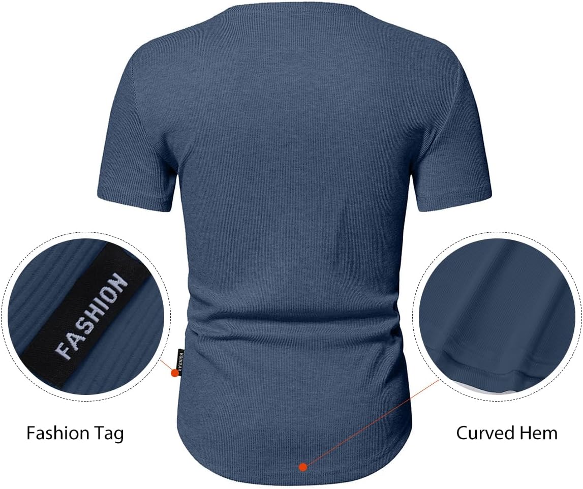 Men's Muscle Slim Henley Shirts Crewneck T-Shirt Gym Workout Athletic Shirt Tees - Picture 34 of 202
