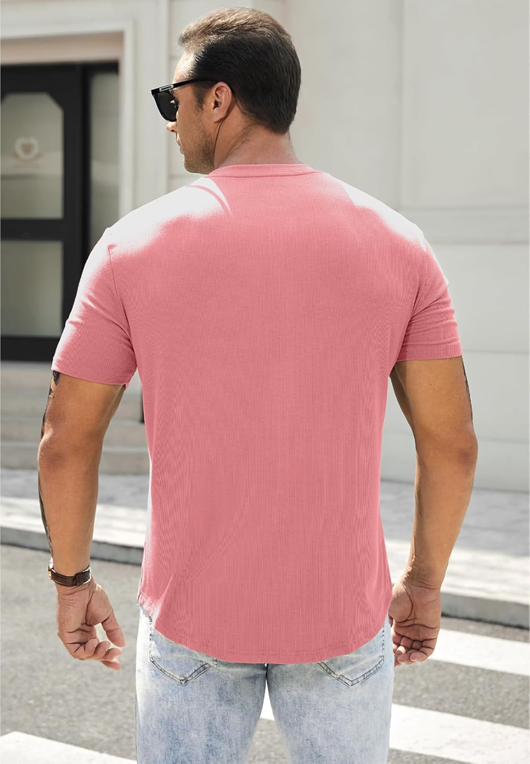 Men's Muscle Slim Henley Shirts Crewneck T-Shirt Gym Workout Athletic Shirt Tees - Picture 40 of 202