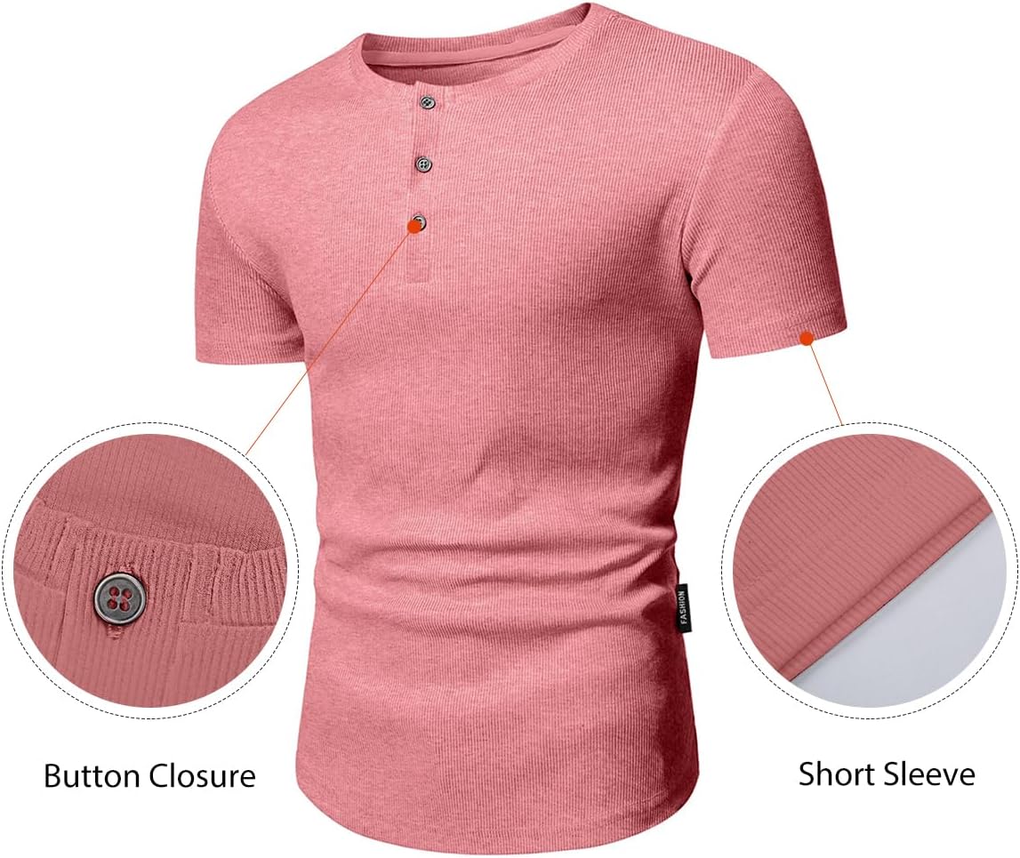 Men's Muscle Slim Henley Shirts Crewneck T-Shirt Gym Workout Athletic Shirt Tees - Picture 41 of 202
