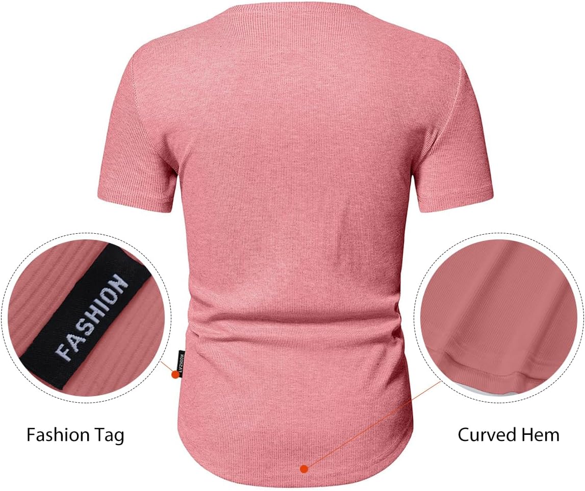 Men's Muscle Slim Henley Shirts Crewneck T-Shirt Gym Workout Athletic Shirt Tees - Picture 42 of 202