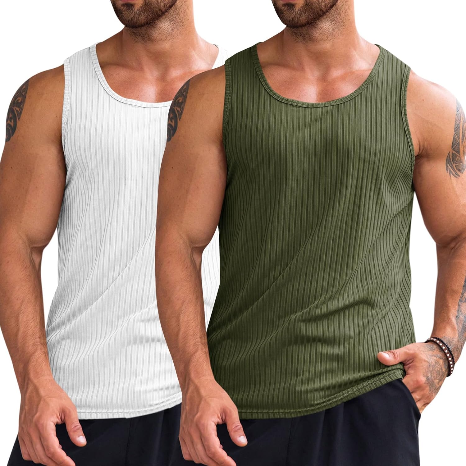 Men's Ribbed Tank Tops Knit Sleeveless Workout T Shirt Muscle Gym Fitness Tee - Picture 74 of 92