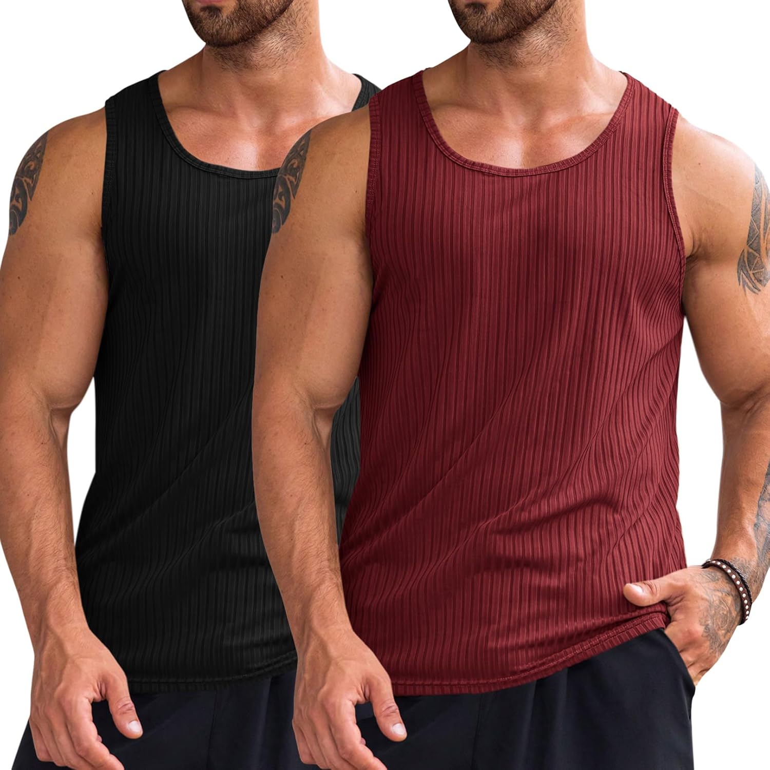 Men's Ribbed Tank Tops Knit Sleeveless Workout T Shirt Muscle Gym Fitness Tee - Picture 87 of 92
