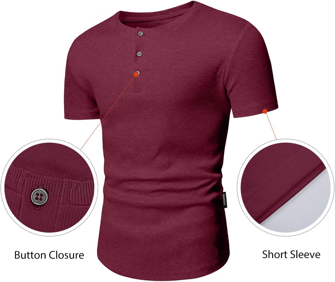 Men's Muscle Slim Henley Shirts Crewneck T-Shirt Gym Workout Athletic Shirt Tees - Picture 55 of 202