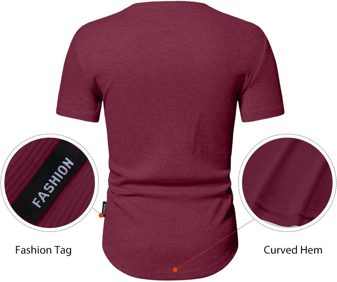 Men's Muscle Slim Henley Shirts Crewneck T-Shirt Gym Workout Athletic Shirt Tees - Picture 56 of 202