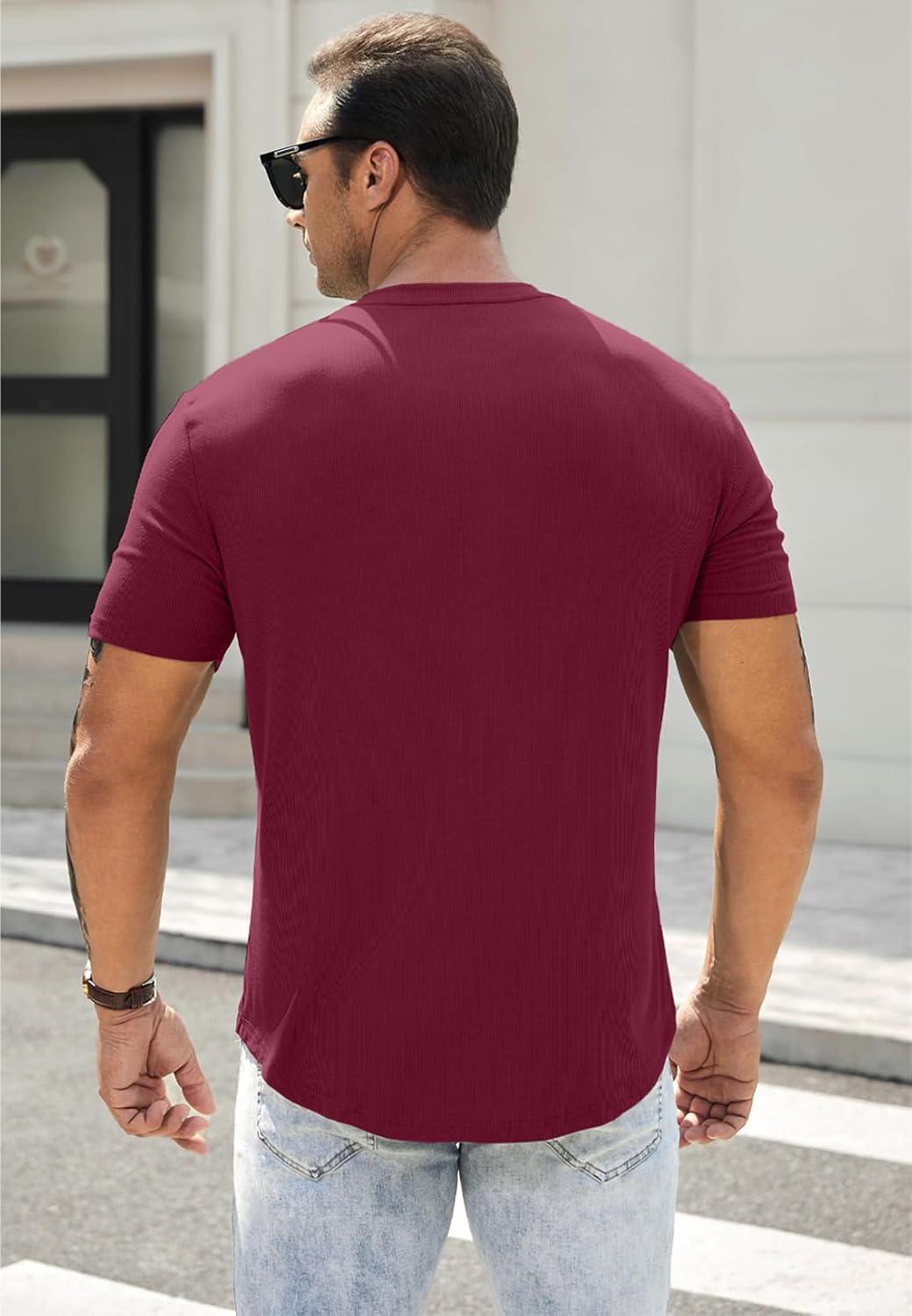 Men's Muscle Slim Henley Shirts Crewneck T-Shirt Gym Workout Athletic Shirt Tees - Picture 62 of 202