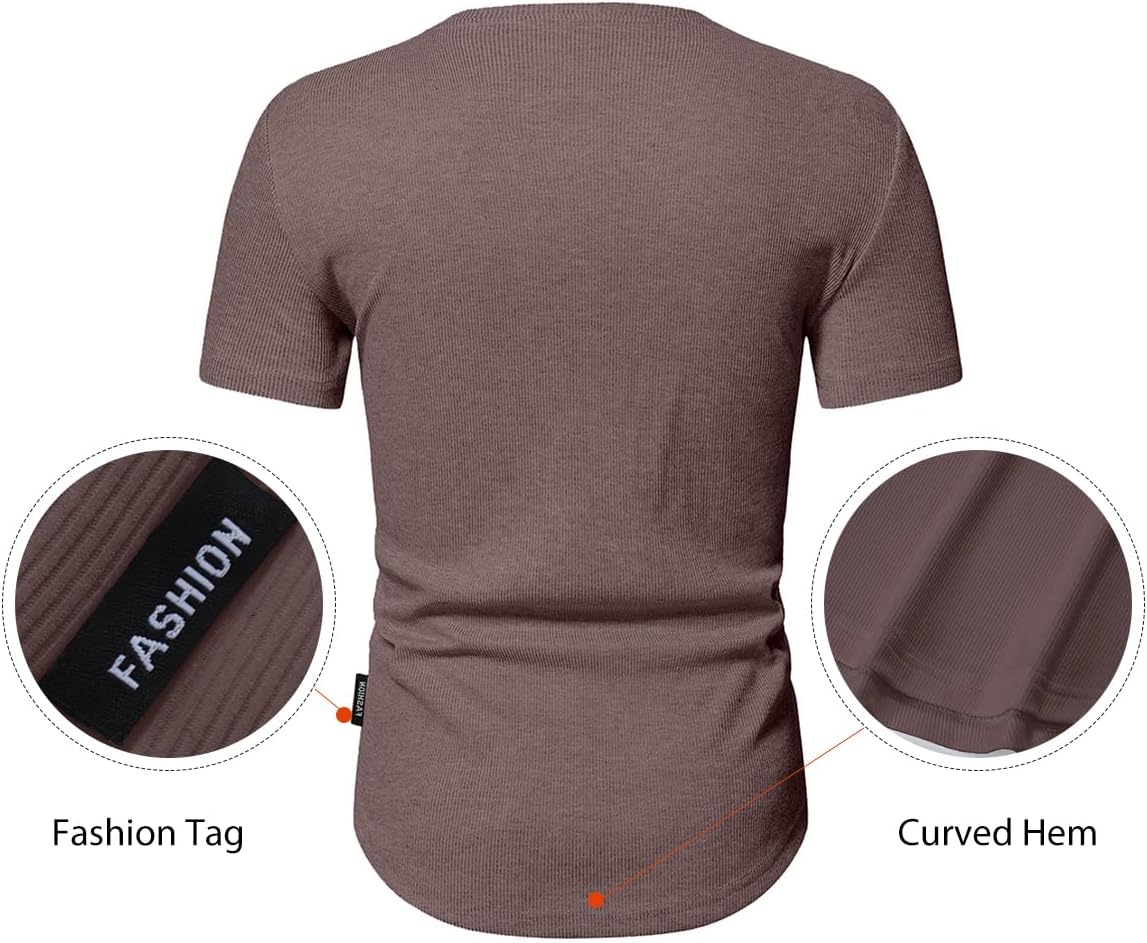 Men's Muscle Slim Henley Shirts Crewneck T-Shirt Gym Workout Athletic Shirt Tees - Picture 66 of 202