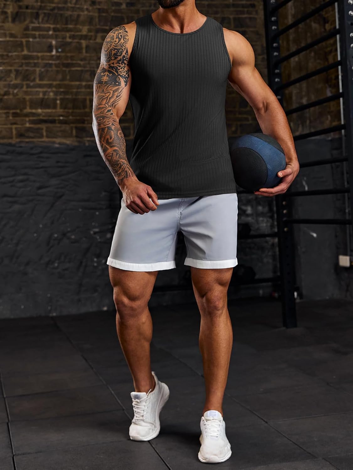 Men's Ribbed Tank Tops Knit Sleeveless Workout T Shirt Muscle Gym Fitness Tee - Picture 43 of 92