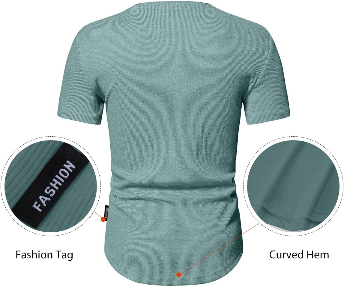 Men's Muscle Slim Henley Shirts Crewneck T-Shirt Gym Workout Athletic Shirt Tees - Picture 73 of 202