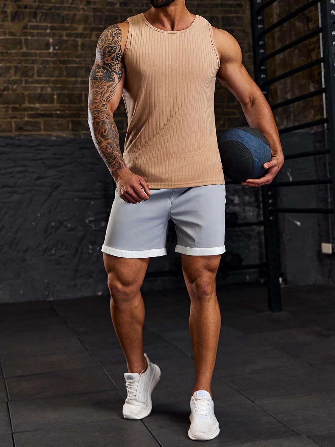 Men's Ribbed Tank Tops Knit Sleeveless Workout T Shirt Muscle Gym Fitness Tee - Picture 46 of 92