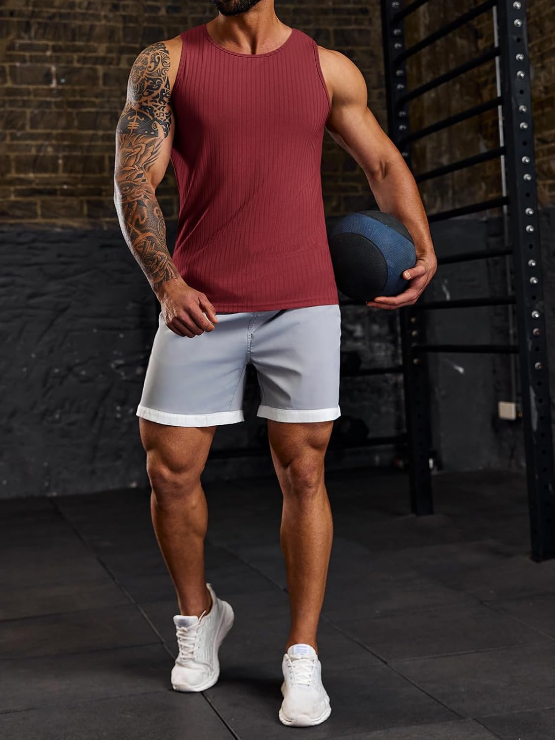 Men's Ribbed Tank Tops Knit Sleeveless Workout T Shirt Muscle Gym Fitness Tee - Picture 51 of 92