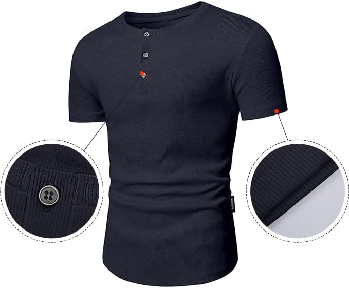 Men's Muscle Slim Henley Shirts Crewneck T-Shirt Gym Workout Athletic Shirt Tees - Picture 80 of 202
