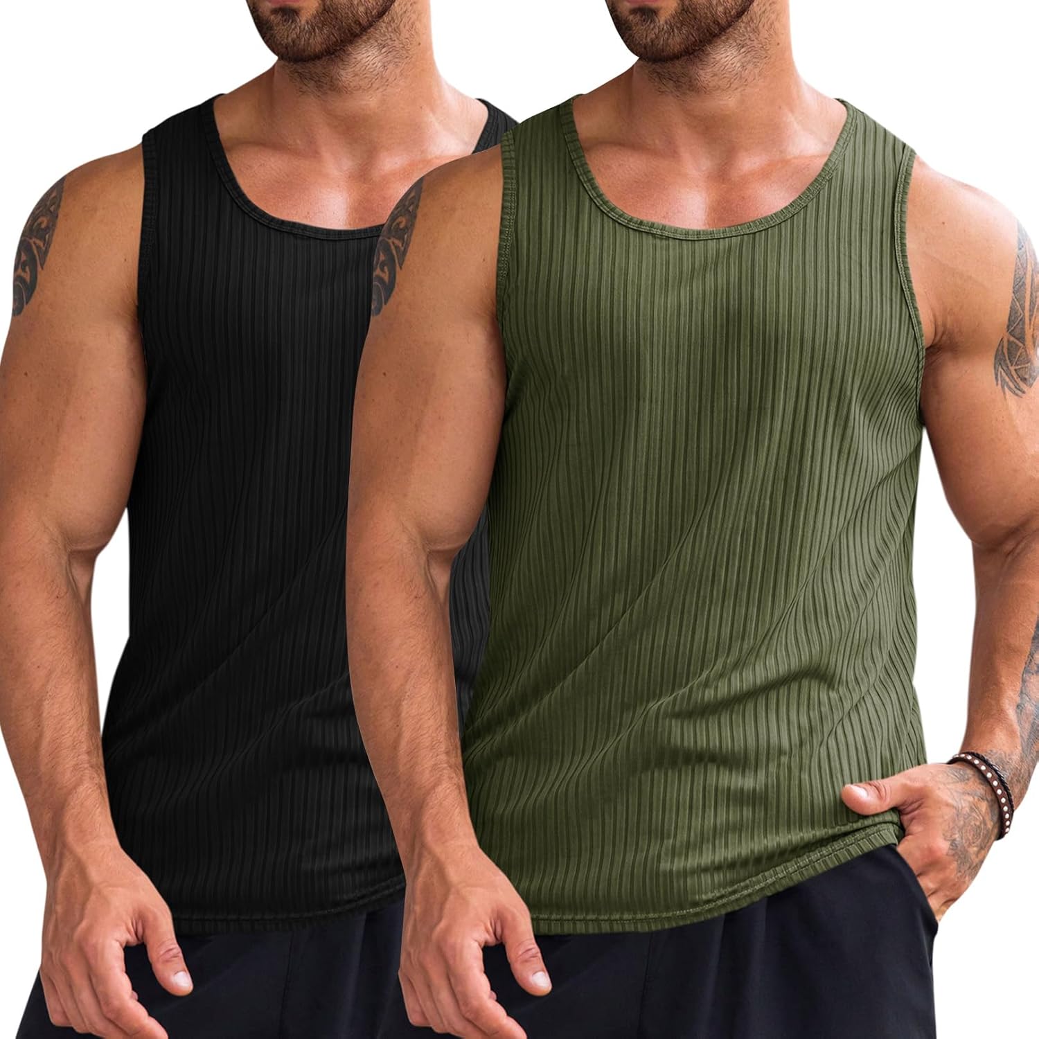 Men's Ribbed Tank Tops Knit Sleeveless Workout T Shirt Muscle Gym Fitness Tee - Picture 56 of 92