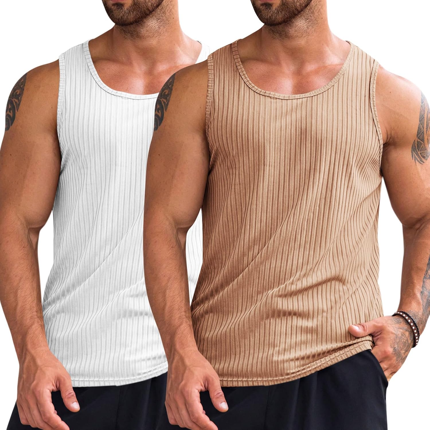 Men's Ribbed Tank Tops Knit Sleeveless Workout T Shirt Muscle Gym Fitness Tee - Picture 62 of 92