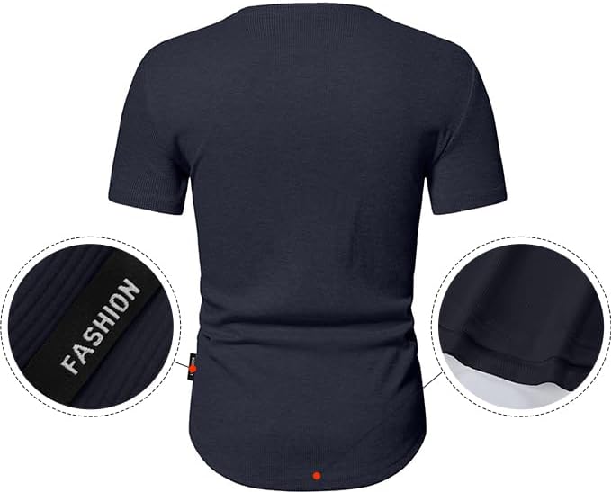 Men's Muscle Slim Henley Shirts Crewneck T-Shirt Gym Workout Athletic Shirt Tees - Picture 82 of 202