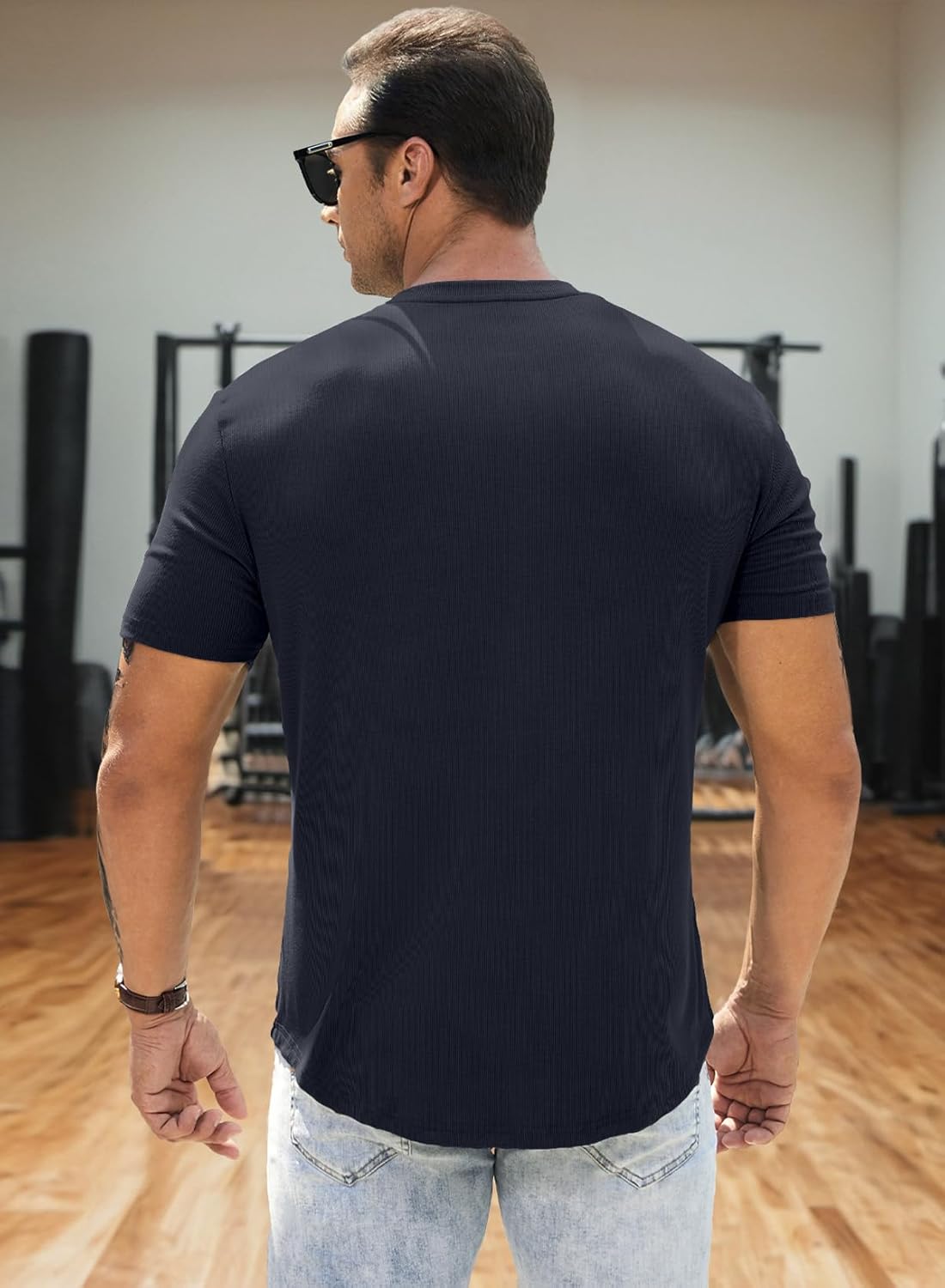 Men's Muscle Slim Henley Shirts Crewneck T-Shirt Gym Workout Athletic Shirt Tees - Picture 83 of 202