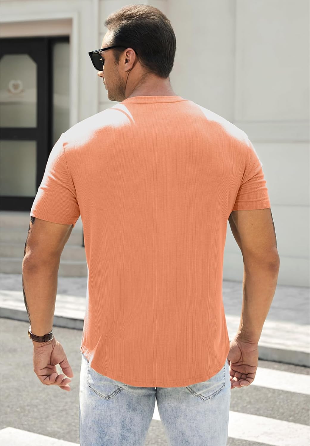 Men's Muscle Slim Henley Shirts Crewneck T-Shirt Gym Workout Athletic Shirt Tees - Picture 84 of 202