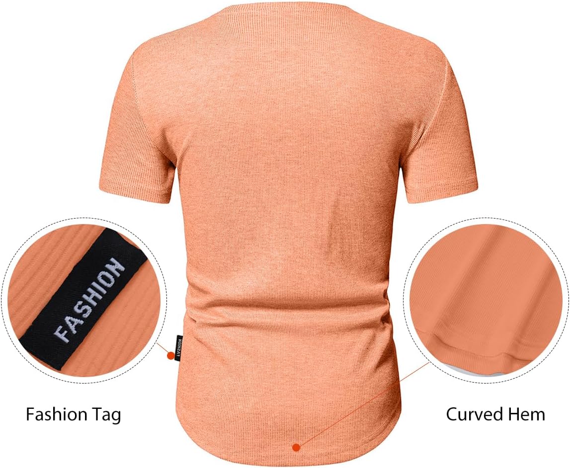 Men's Muscle Slim Henley Shirts Crewneck T-Shirt Gym Workout Athletic Shirt Tees - Picture 86 of 202