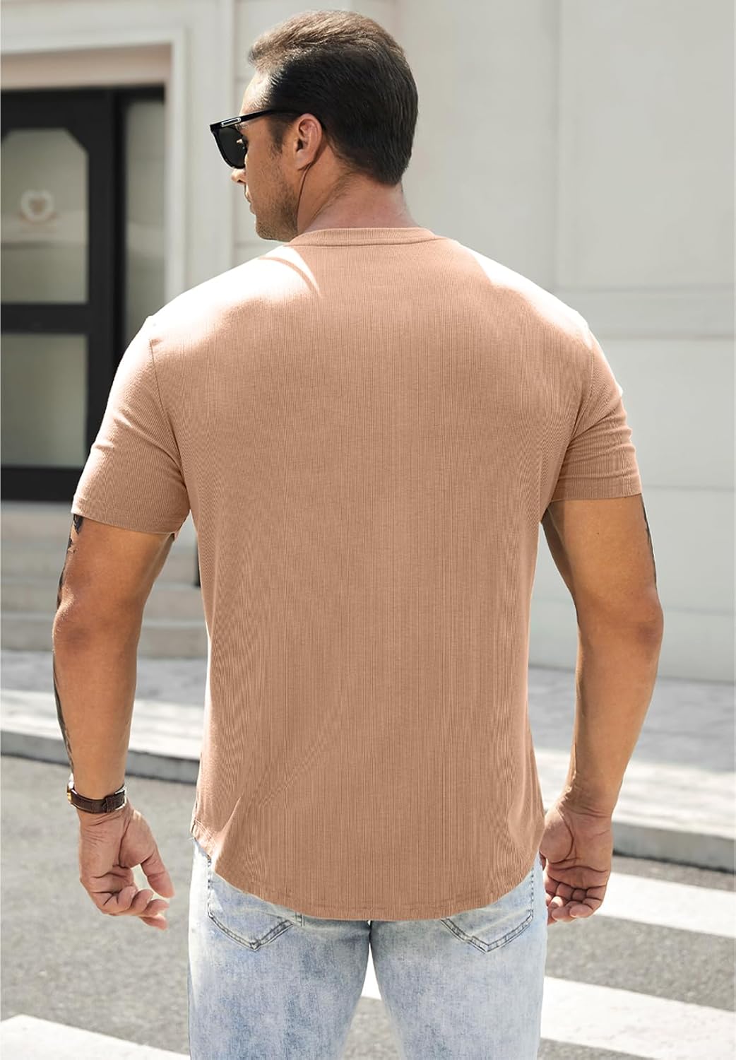 Men's Muscle Slim Henley Shirts Crewneck T-Shirt Gym Workout Athletic Shirt Tees - Picture 93 of 202