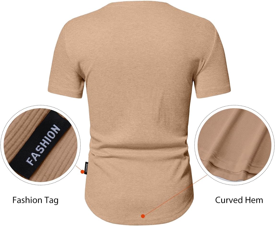 Men's Muscle Slim Henley Shirts Crewneck T-Shirt Gym Workout Athletic Shirt Tees - Picture 95 of 202