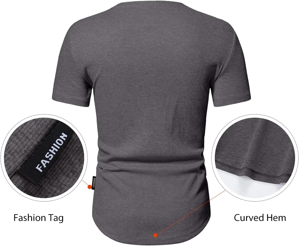 Men's Muscle Slim Henley Shirts Crewneck T-Shirt Gym Workout Athletic Shirt Tees - Picture 103 of 202
