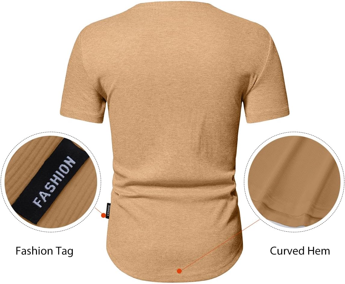 Men's Muscle Slim Henley Shirts Crewneck T-Shirt Gym Workout Athletic Shirt Tees - Picture 111 of 202