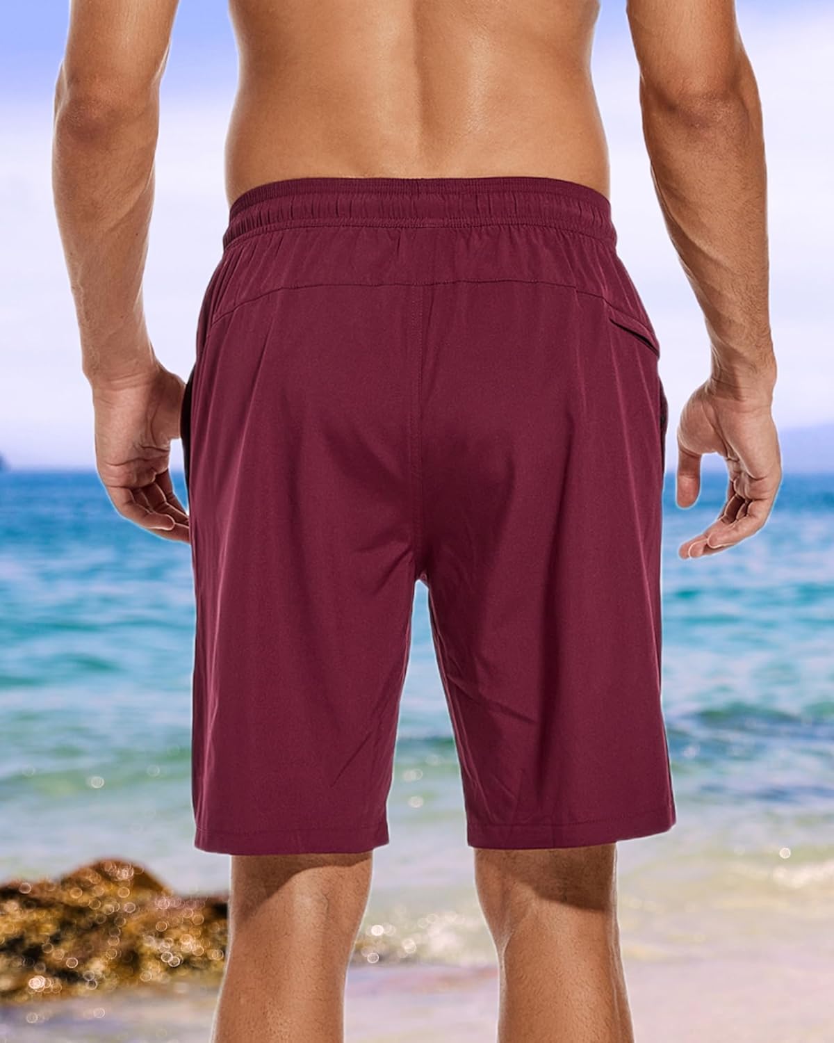 Bañador para hombre de secado rápido traje de baño pantalones cortos con forro bolsillo con cremallera - Imagen 26 de 117
