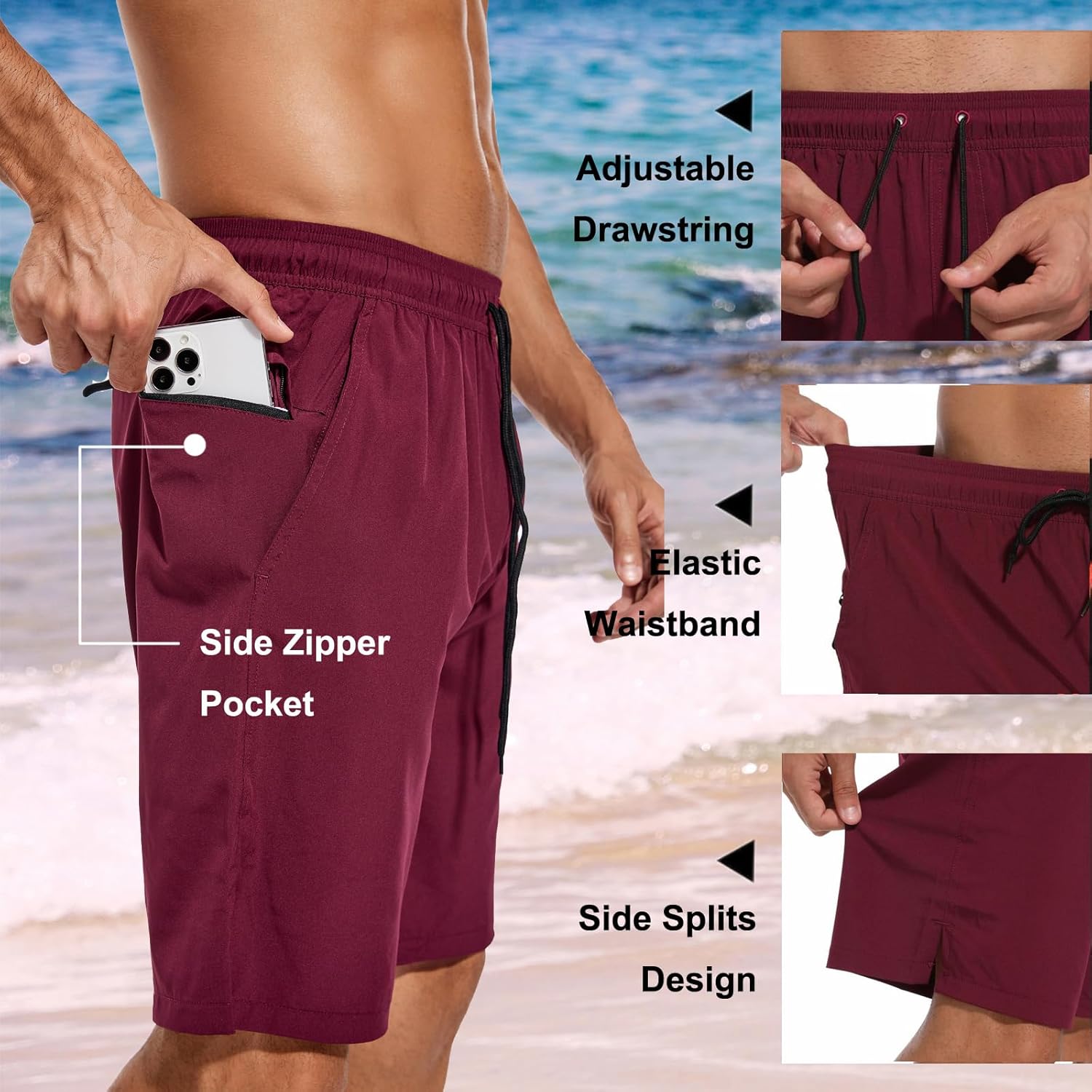 Bañador para hombre de secado rápido traje de baño pantalones cortos con forro bolsillo con cremallera - Imagen 28 de 117