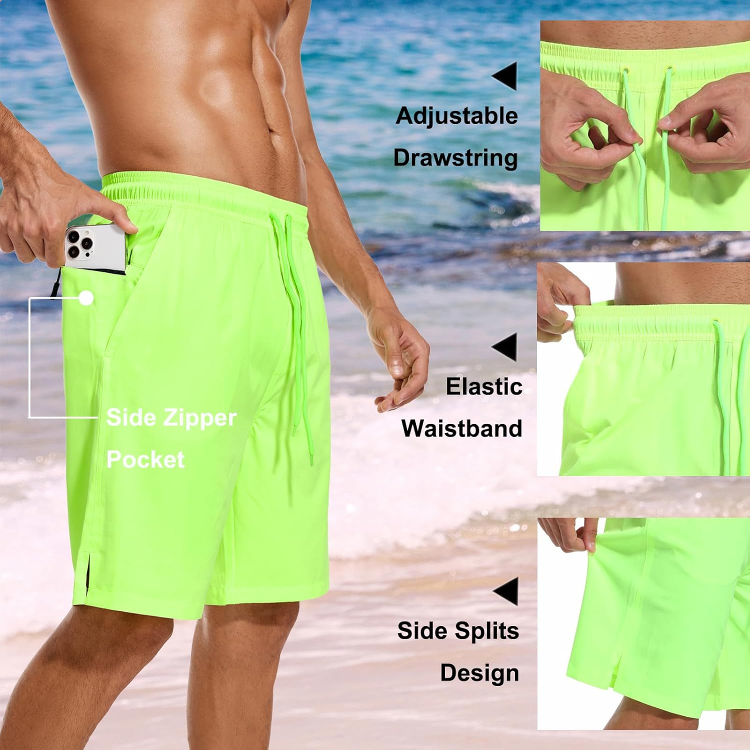 Bañador para hombre de secado rápido traje de baño pantalones cortos con forro bolsillo con cremallera - Imagen 33 de 117