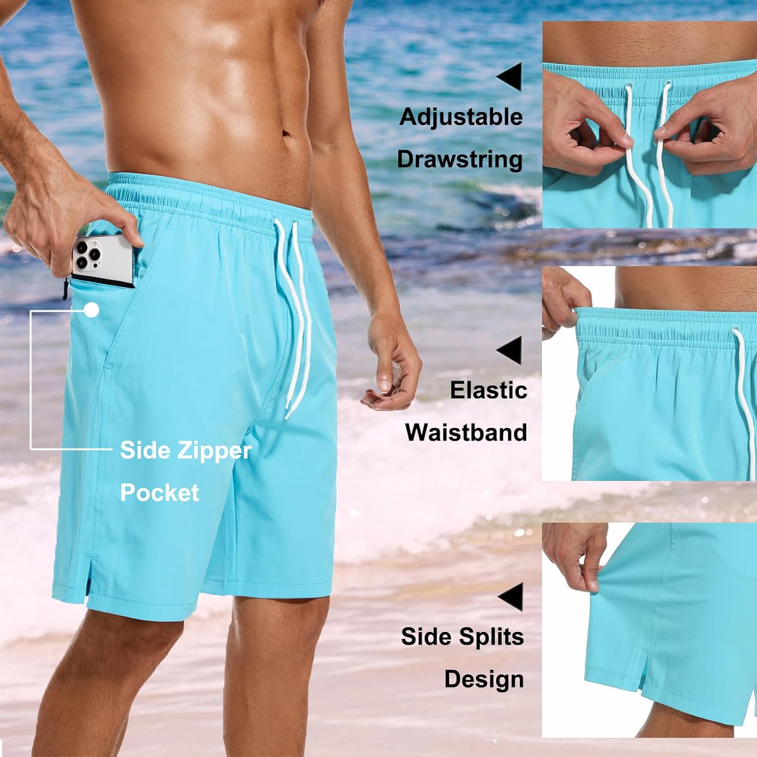 Bañador para hombre de secado rápido traje de baño pantalones cortos con forro bolsillo con cremallera - Imagen 36 de 117