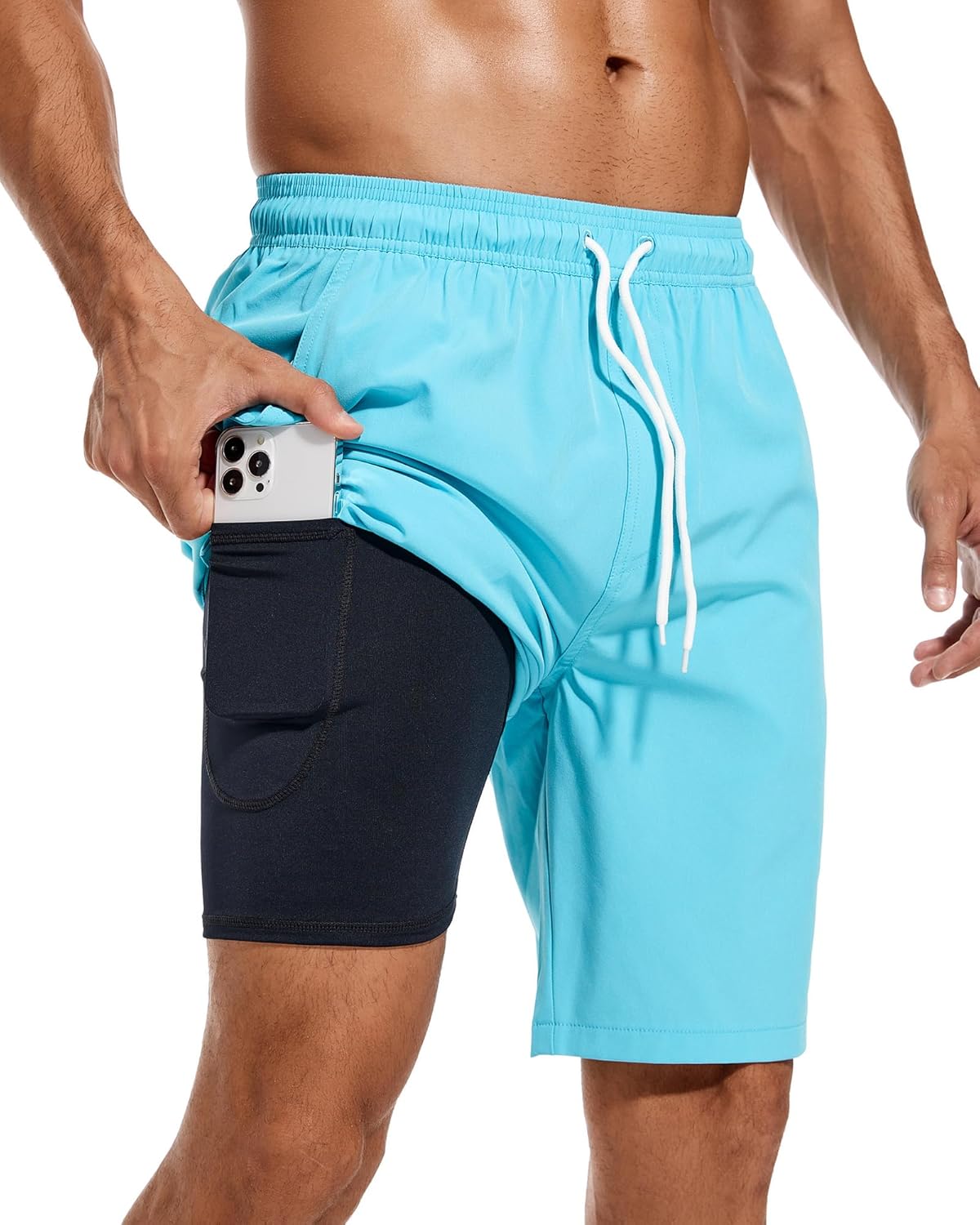 Bañador para hombre de secado rápido traje de baño pantalones cortos con forro bolsillo con cremallera - Imagen 37 de 117