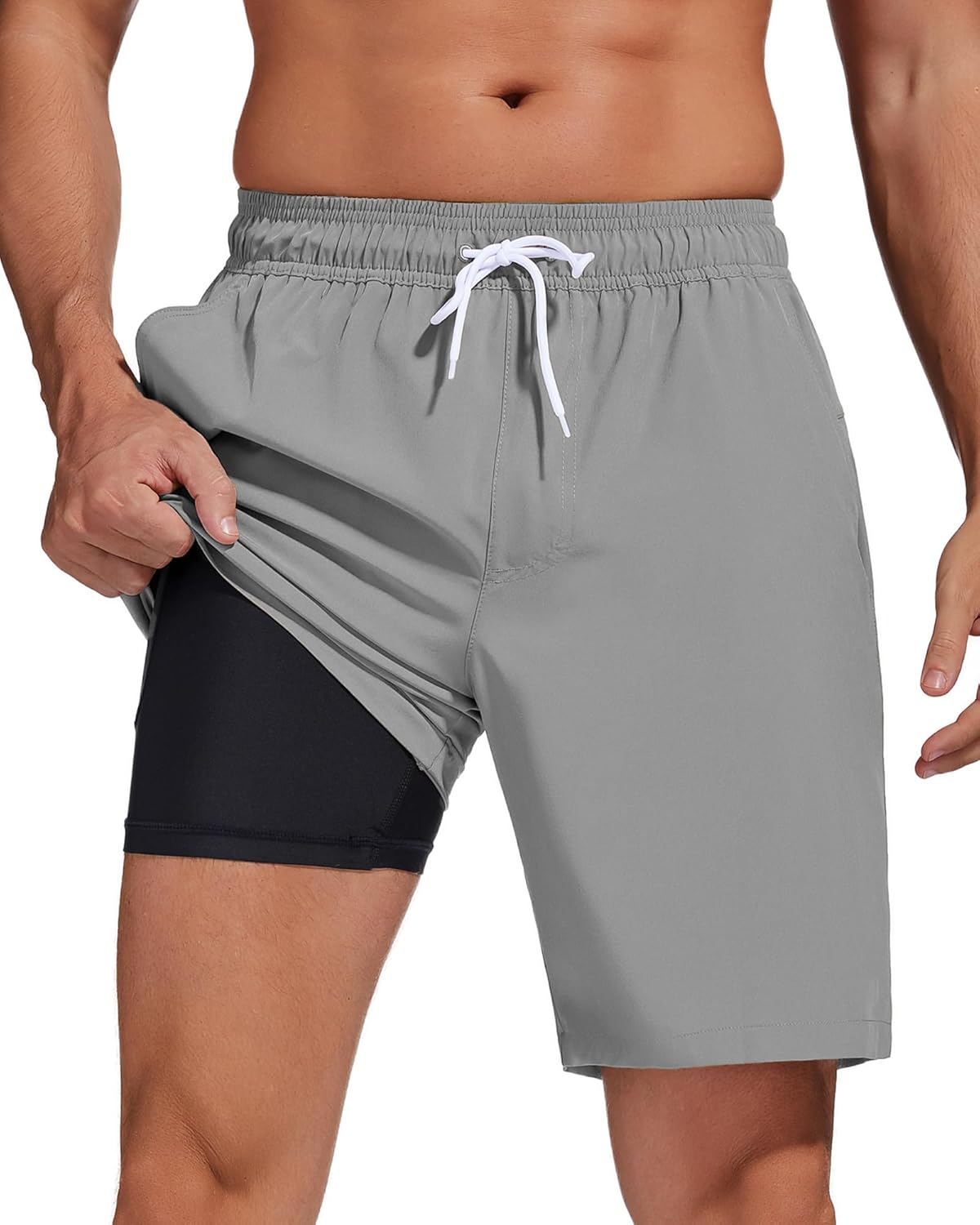 Bañador para hombre de secado rápido traje de baño pantalones cortos con forro bolsillo con cremallera - Imagen 39 de 117